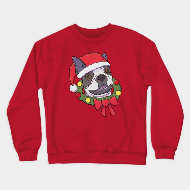 Boston Terrier Christmas Crewneck Sweatshirt by Domingo Illustrates